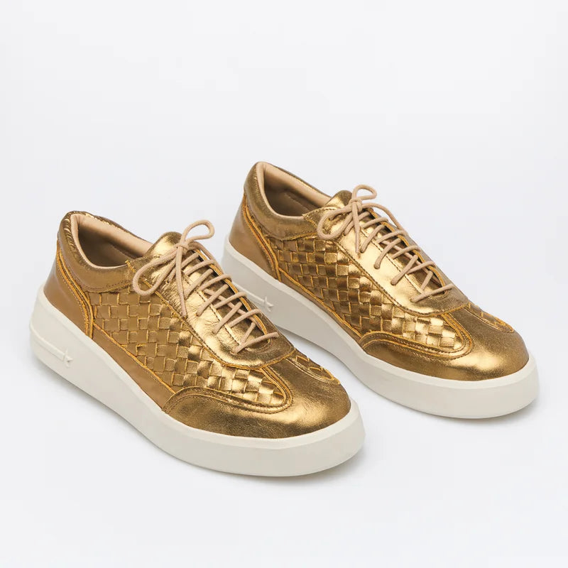 Leather Woven Sneaker - Old Gold