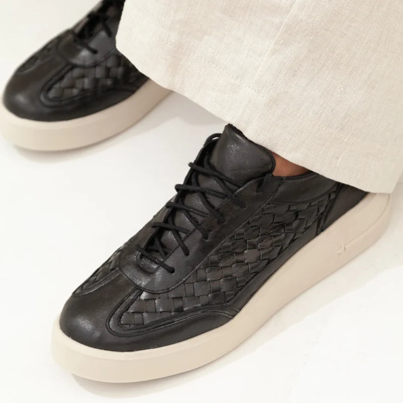 Leather Woven Sneaker - Black