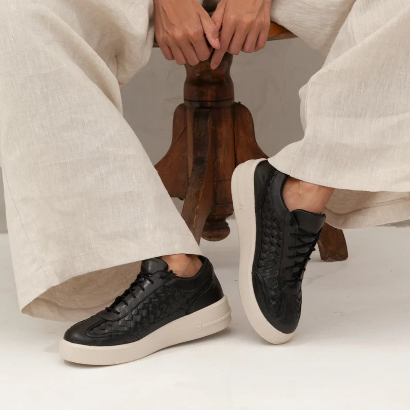 Leather Woven Sneaker - Black