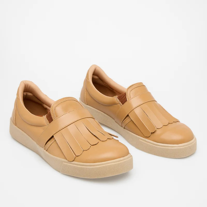 Leather Fringe Sneaker - Beige