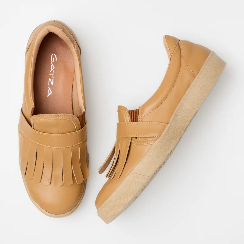 Leather Fringe Sneaker - Beige