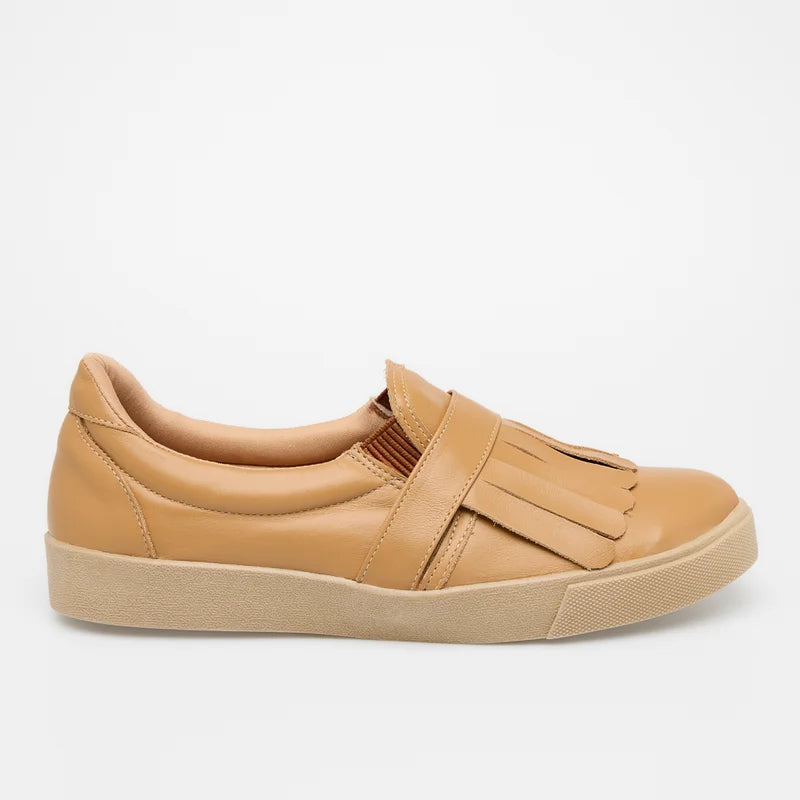 Leather Fringe Sneaker - Beige