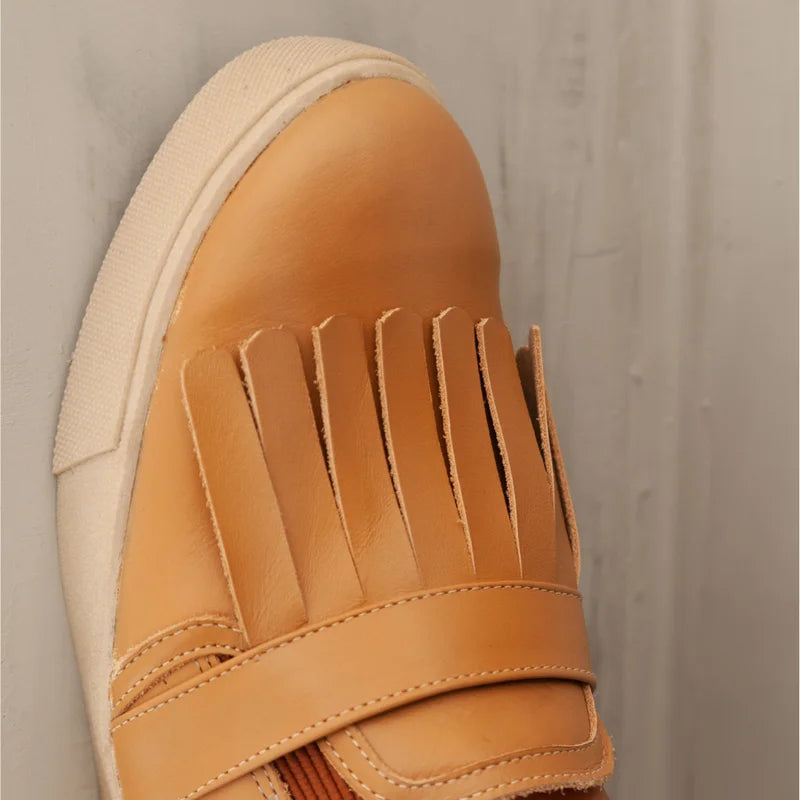 Leather Fringe Sneaker - Beige