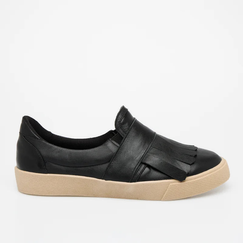 Leather Fringe Sneaker - Black