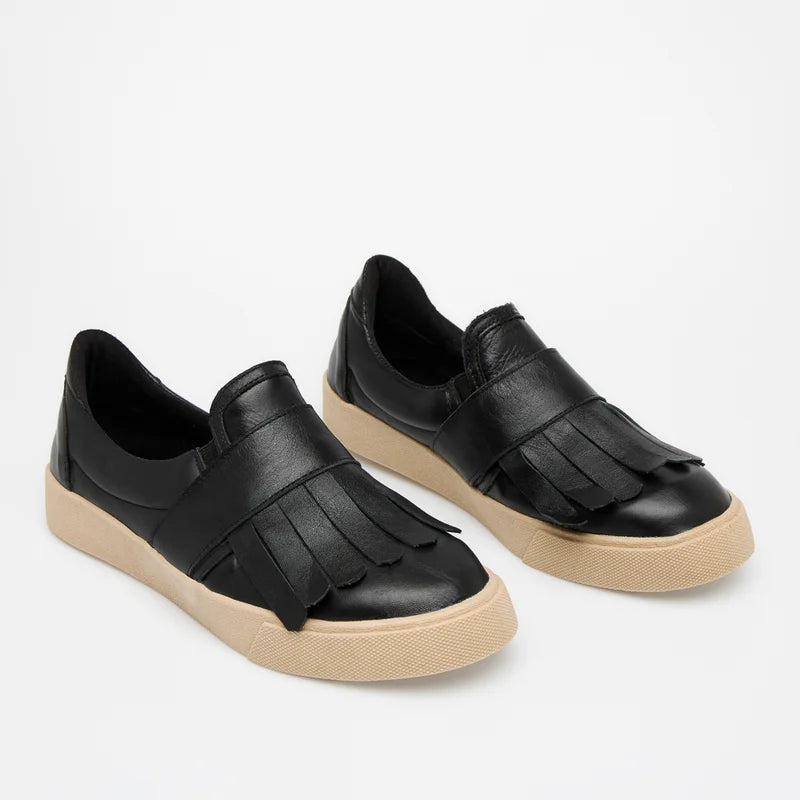 Leather Fringe Sneaker - Black