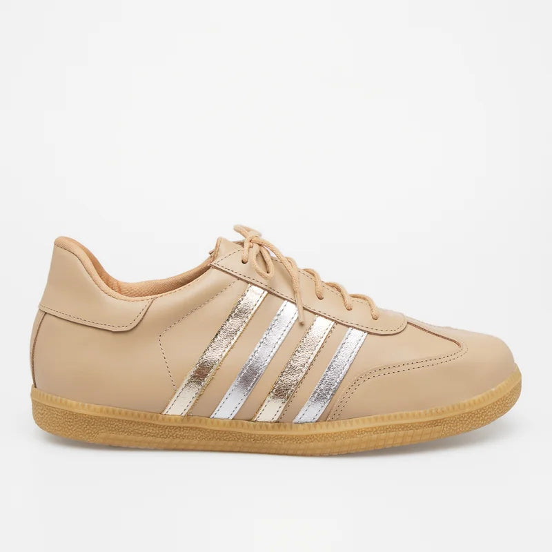 Leather Striped Sneaker - Sand