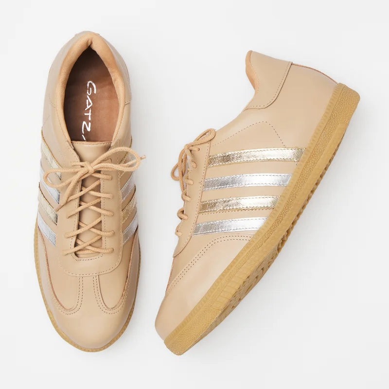 Leather Striped Sneaker - Beige