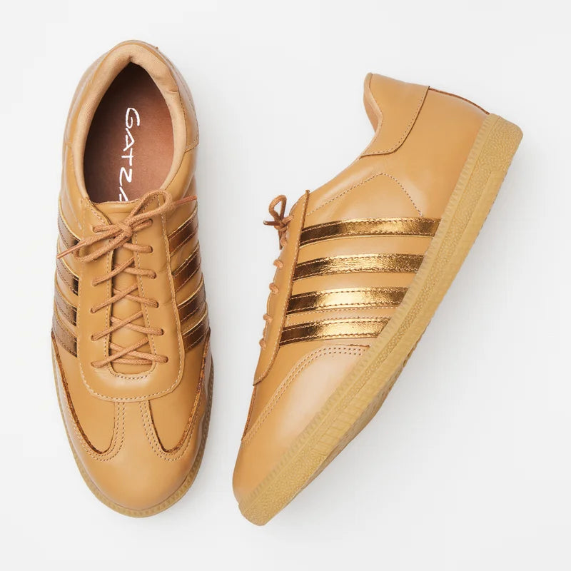 Leather Striped Sneaker - Beige