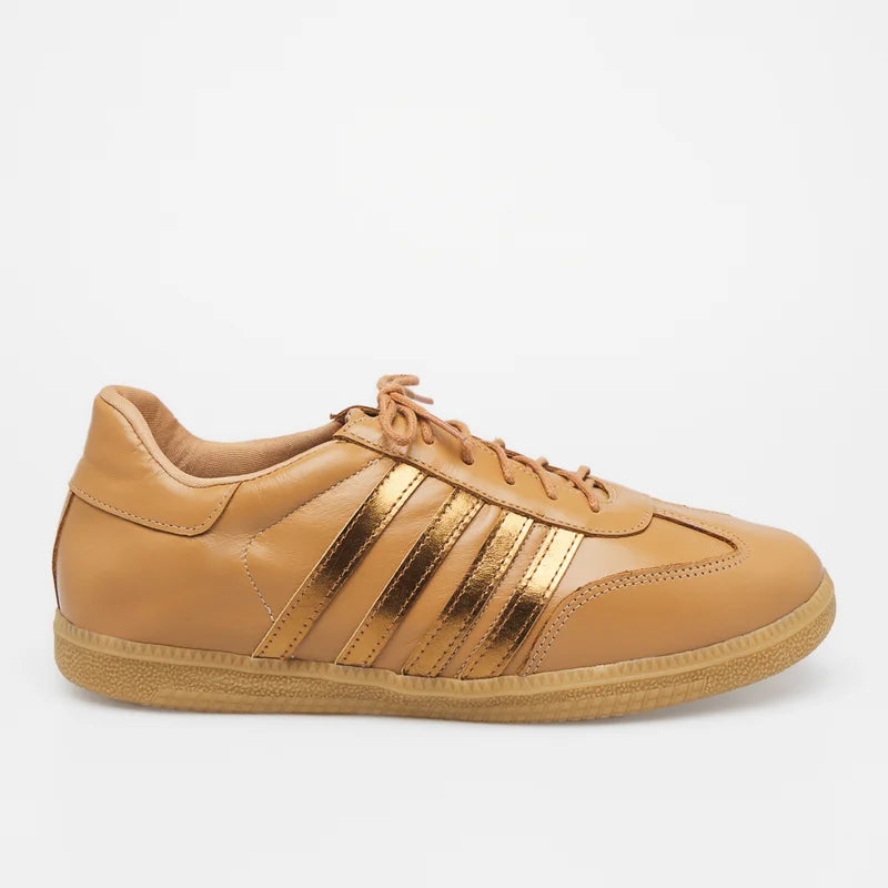 Leather Striped Sneaker - Beige