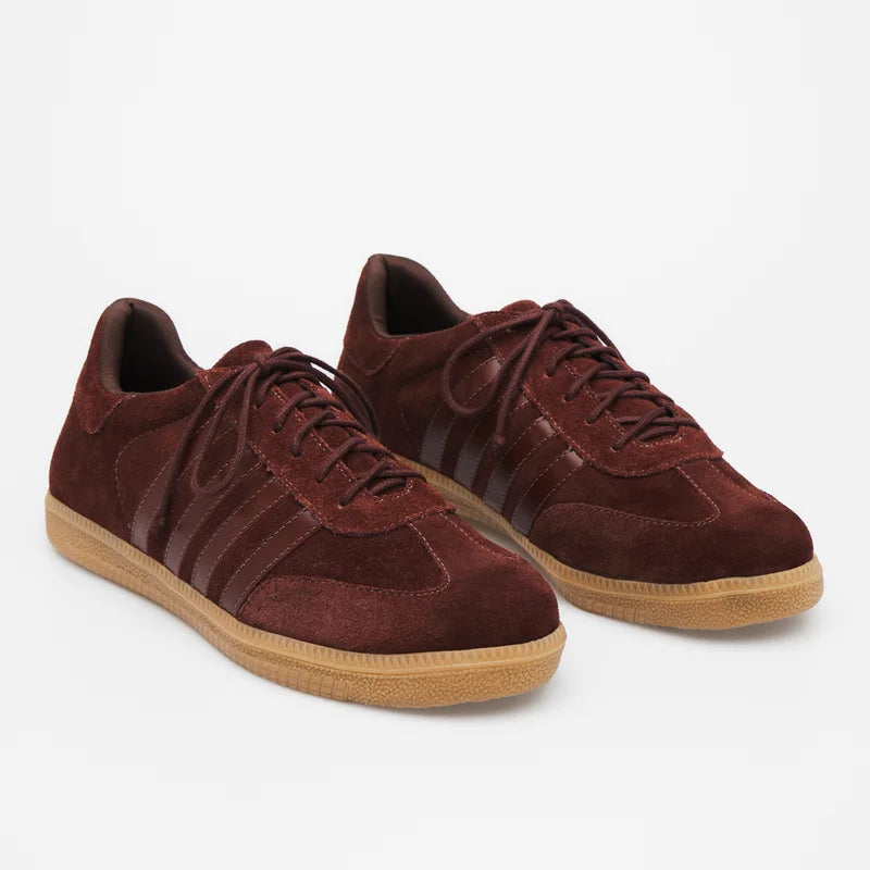 Leather Striped Sneaker - Brown