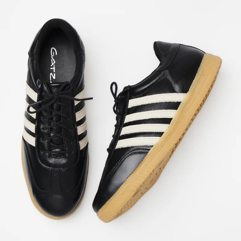 Leather Striped Sneaker - Black and White