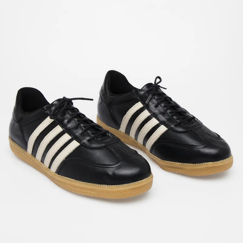 Leather Striped Sneaker - Black and White