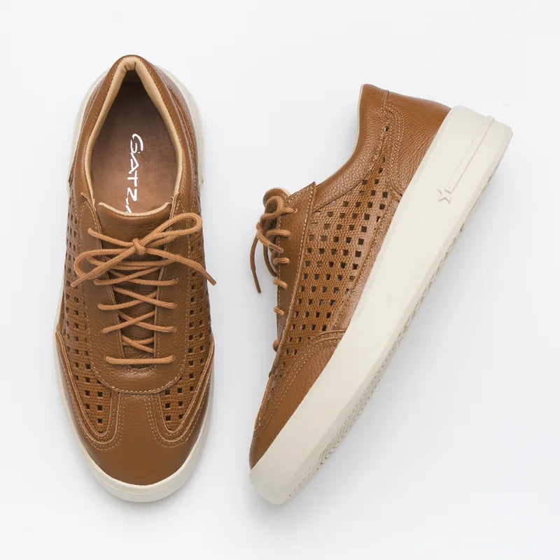 Checkered Leather Sneakers - Caramel