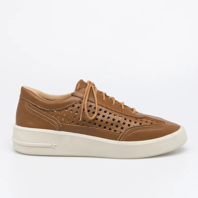 Checkered Leather Sneakers - Caramel