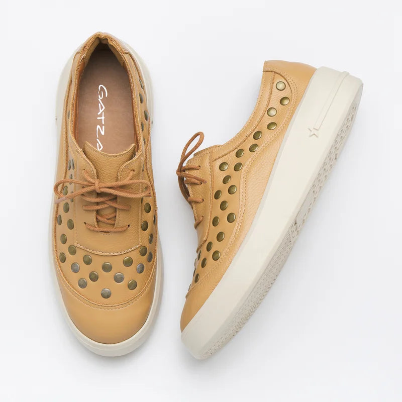Leather Studded Sneaker - Beige
