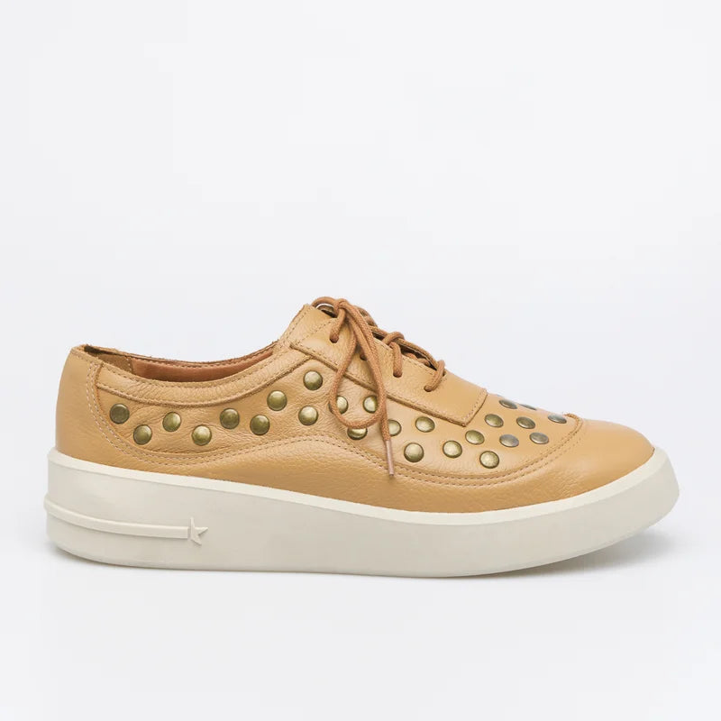 Leather Studded Sneaker - Beige