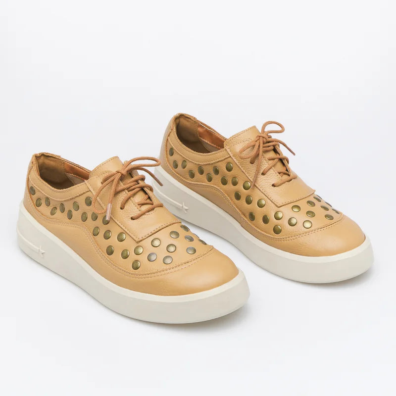 Leather Studded Sneaker - Beige