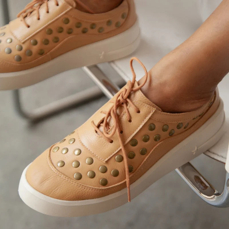 Leather Studded Sneaker - Beige