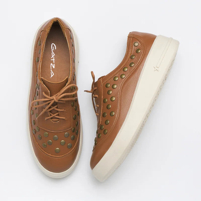 Leather Studded Sneaker - Caramel