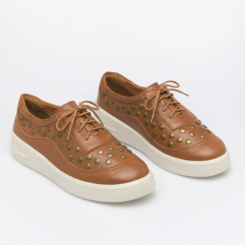 Leather Studded Sneaker - Caramel