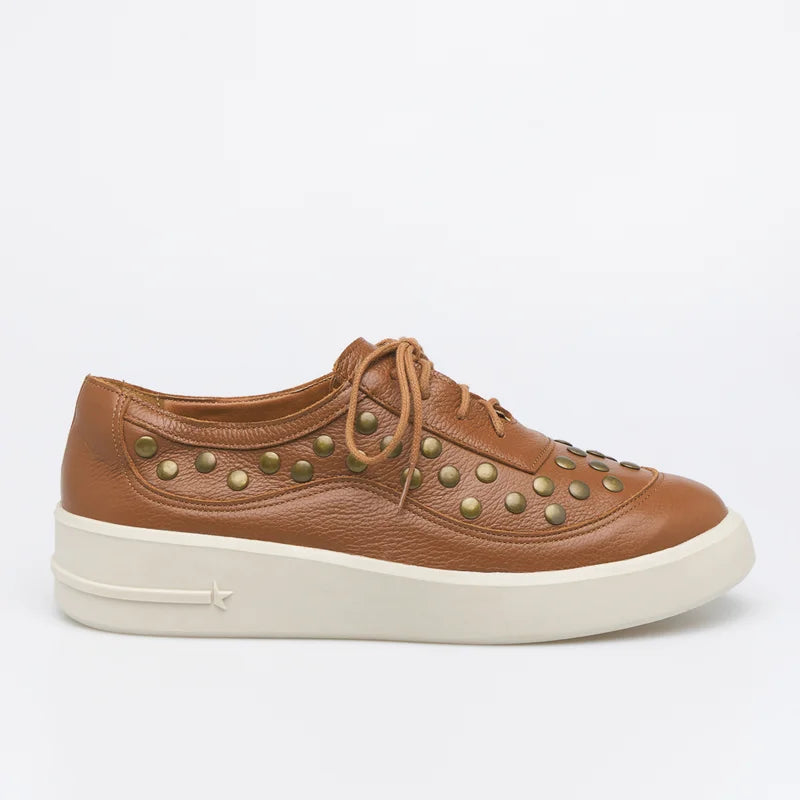 Leather Studded Sneaker - Caramel